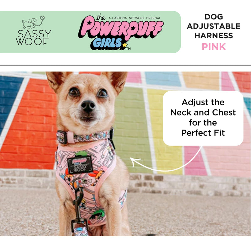 Sassy Woof Dog Adjustable Harness - The Powerpuff Girls™ (Pink) - L, Breathable Mesh, No Pull Design with Two D-Rings, Patented Design, Ideal for Large Dogs - Officially Licensed Dog harness - PawsPlanet Australia