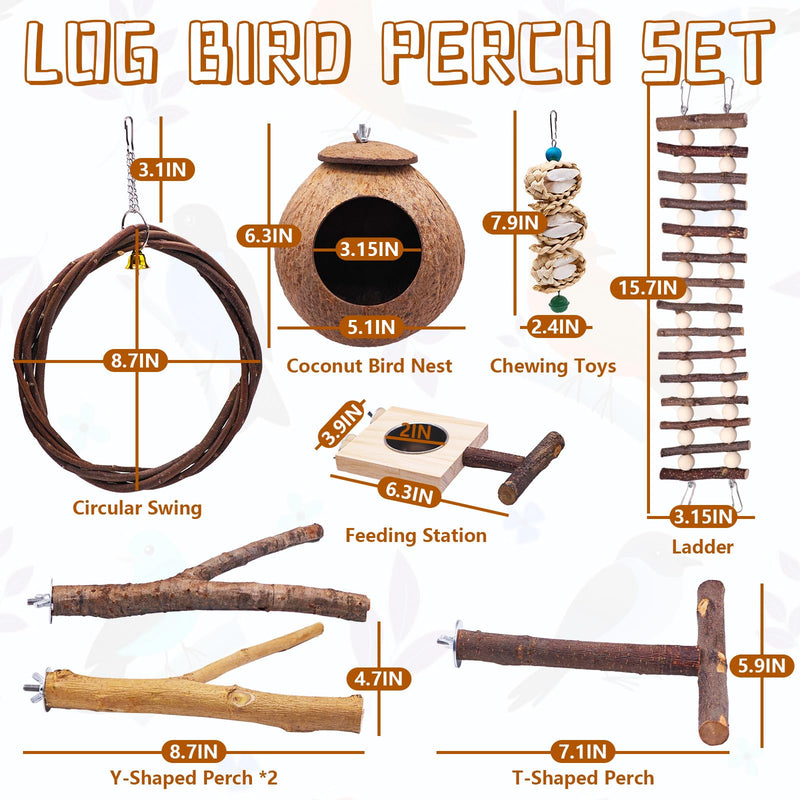 Natural Sichuan Pepper Birdcage Perch, Suitable for Conures, Cockatiels, Budgies, can Stand on Branches as Toys, Bird Swings, Bird feeders, Eight-Piece Natural Wood Birdcage Perch Set. - PawsPlanet Australia