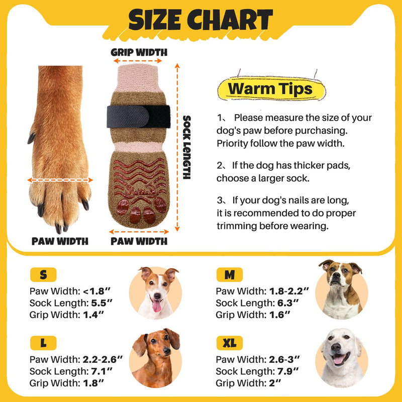 SlowTon Dog Socks with Double-Sided Grippers - 4PCS Dogs Grip Socks for Hot & Cold Pavement or Hard Floors, Non-Slip Paw Traction Protectors for Senior Small Medium Large Dogs(Brown, M) - PawsPlanet Australia
