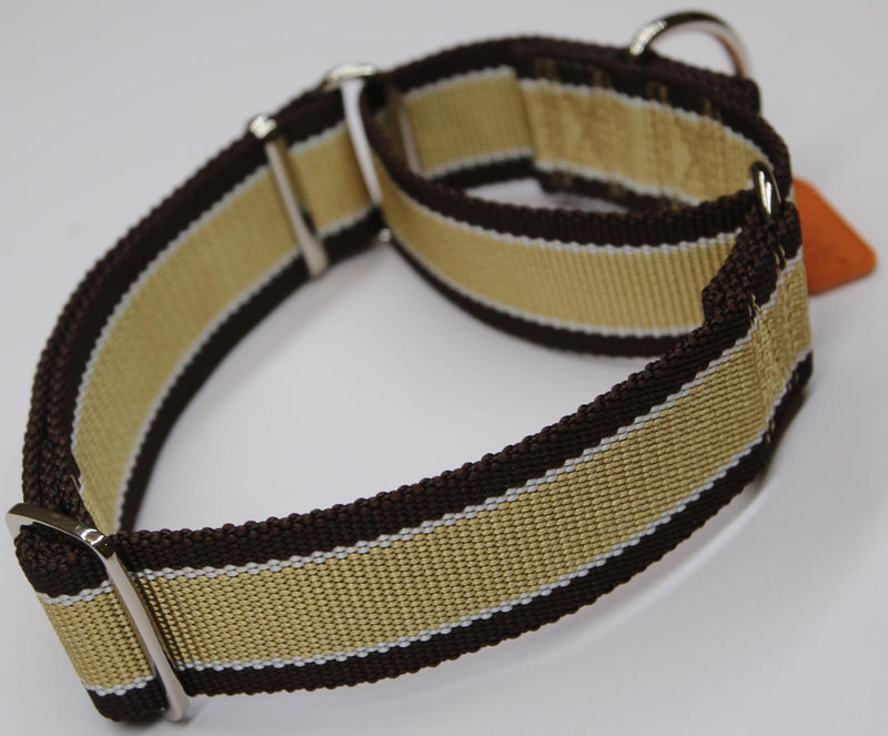 Martingale Collar 1.5 Inch Wide 1600D Extra Strong Anti Escape Nylon Dog Collar, No Pull Heavy Duty Pet Collars with 3-Color Stripe for Medium to Large Dogs (L, Khaki & Dark Brown) Large: 17" -26" - PawsPlanet Australia