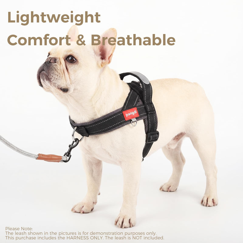 No Pull Dog Harness with Handle, French Bulldog Adjustable Reflective Dog Vest, Breathable Air Mesh Padded Pet Harness with Front Leash Clip for Small Medium Dogs, Black, L Large - PawsPlanet Australia