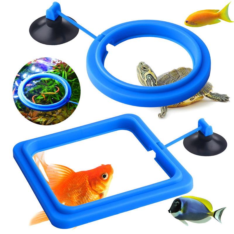 Fish Feeding Ring, 2 Pieces Fish Feeder Aquarium Fish Turtle Tank Accessories Food Feeder Circle for Guppy, Bettas, Goldfish, Turtle (Blue) Blue