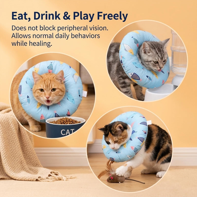 Cat Cone Collar Cute Cat Recovery Cone to Stop Licking Scratching Comfortable Neck Donu Collar Adjustable Soft Lightweight Kitten E-Collar for Small Cats Pet Kittens After Surgery