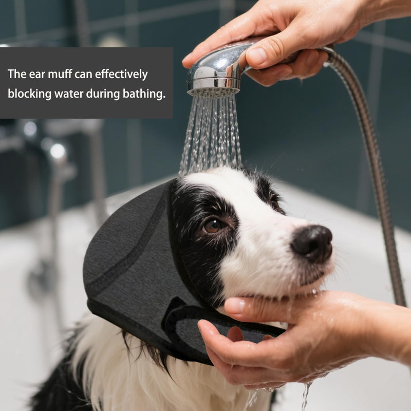 Dog Snood Swim Ear Protectors,Grey Comfort Dog Snood Ear Protector Waterproof Adjustable Dogs Ears Muffs Noise Protection for Anxiety Thunder Fireworks Bath Grooming for Small Medium Dogs(S)
