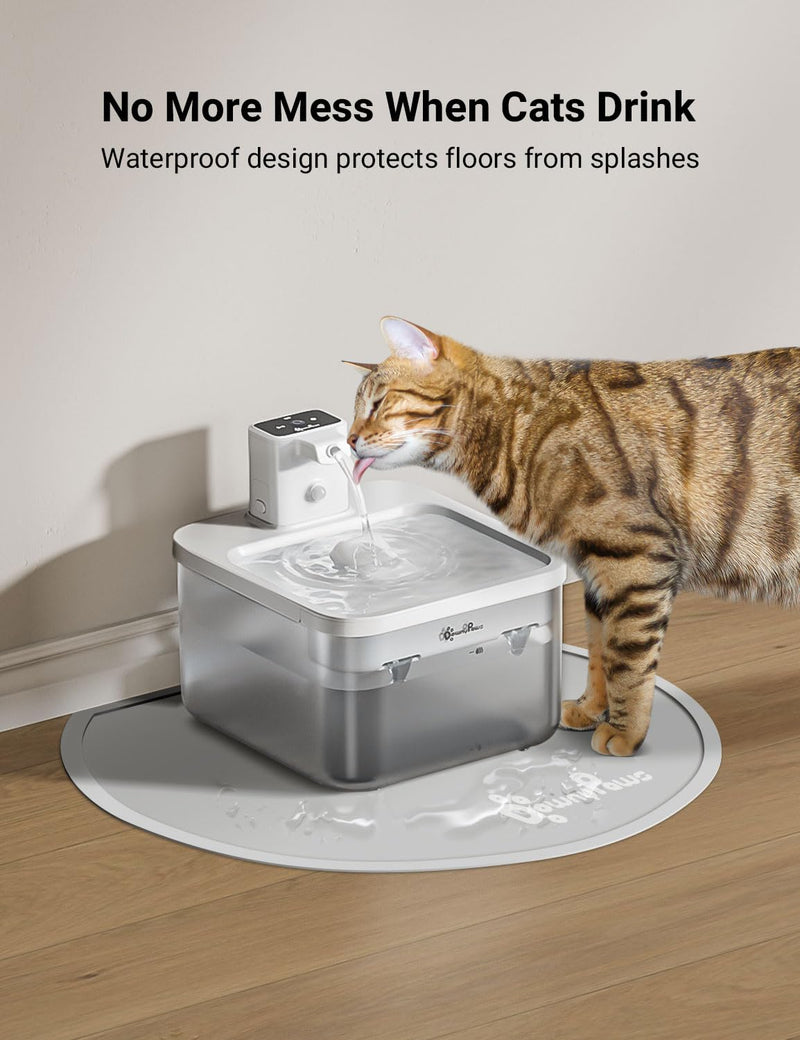 DownyPaws Silicone Cat Feeding Mat, Waterproof Pet Food Mat with Raised Edges, Cat Water Fountain Placemats, 14.6"×12.6", Light Gray - PawsPlanet Australia