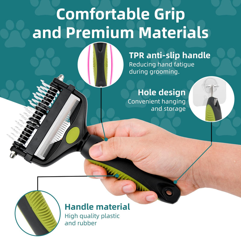 3-IN-1 Pet Grooming Tool - Undercoat Rake, Dematting Comb & Deshedding Brush for Cats & Dogs - Removes Mats, Tangles & Loose Fur, Reduces Shedding & Prevents Hair Mess (Green) Green - PawsPlanet Australia