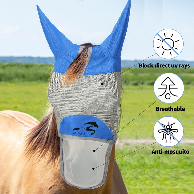 Horse Fly Mask Cold-Proof with Long Nose and Ears,Blue,Small Size Small Blue - PawsPlanet Australia