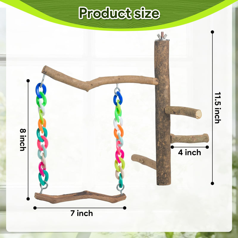 Bird Toys, Bird Swing Toys with Perch Stand, Cage Accessories for Budgies, Parakeets, Cockatiels & Other Small Birds Natural Wood