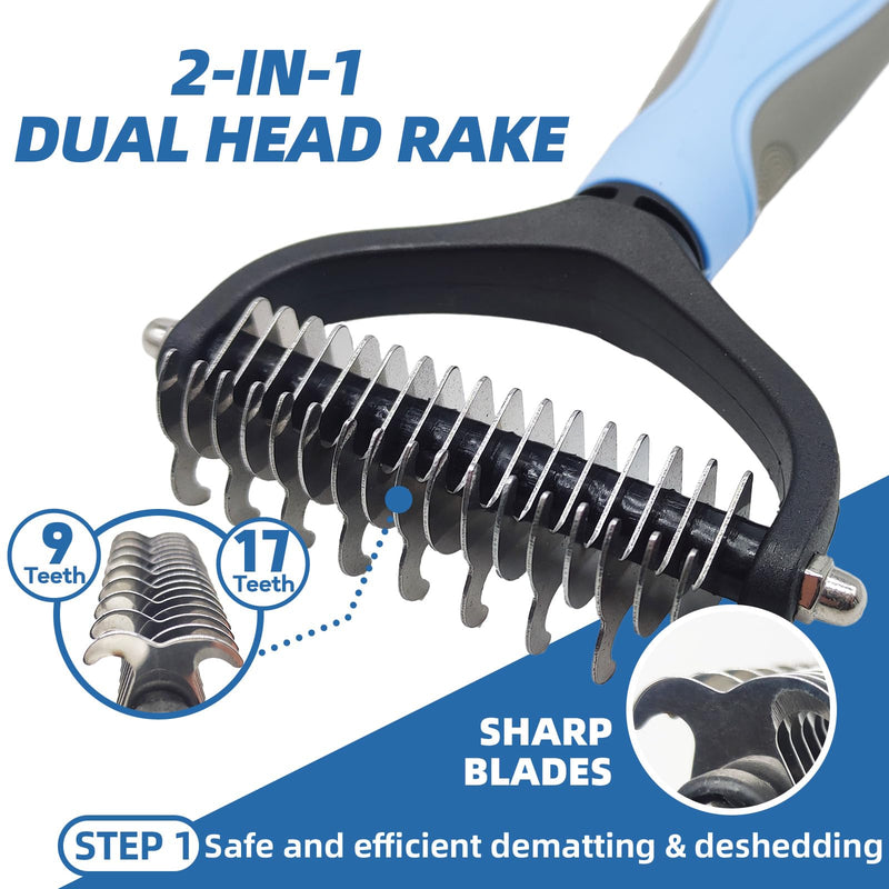Dog Brush for Shedding,7 PCS Pet Grooming Brush Kit to De-fur & Hair Slicker Deshedding Brushes with Undercoat Rake Comb Bath Brush&Nail Clipper for Grooming Short Long Haired Dogs Cats Blue A-Blue - PawsPlanet Australia