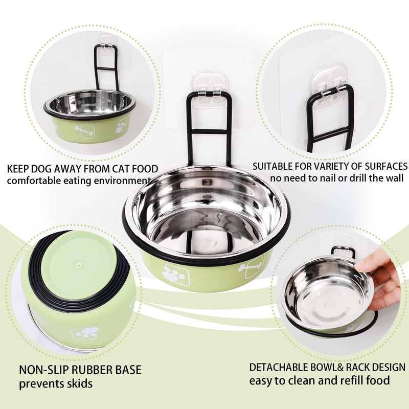 4PCS Multi-Color Raised Pet Bowls, Wall Mounted Elevated Food and Water Bowls, Stainless Steel Hanging Pet Feeding Bowls with Stand, Nonslip Red+Green+Grey+Blue Stainless Steel Bowls