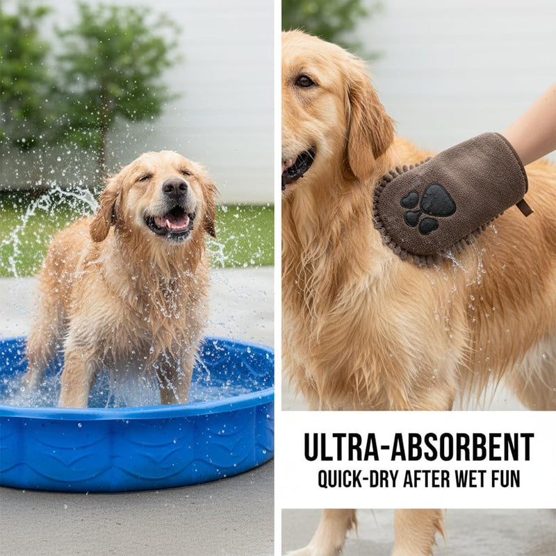 Super absorbent ultra-fine fiber pet drying, Chenille Fiber Dog Towel with Anti-Slip Paw Design, Quick-Drying Super Soft Bath Glove for Dogs & Cats, Brown & Grey, Pack of 3