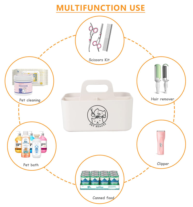 Minimalist White Dog Cat Grooming Supplies Organizer, Portable Caddy with 5 Compartments 5-Compartment(White） - PawsPlanet Australia