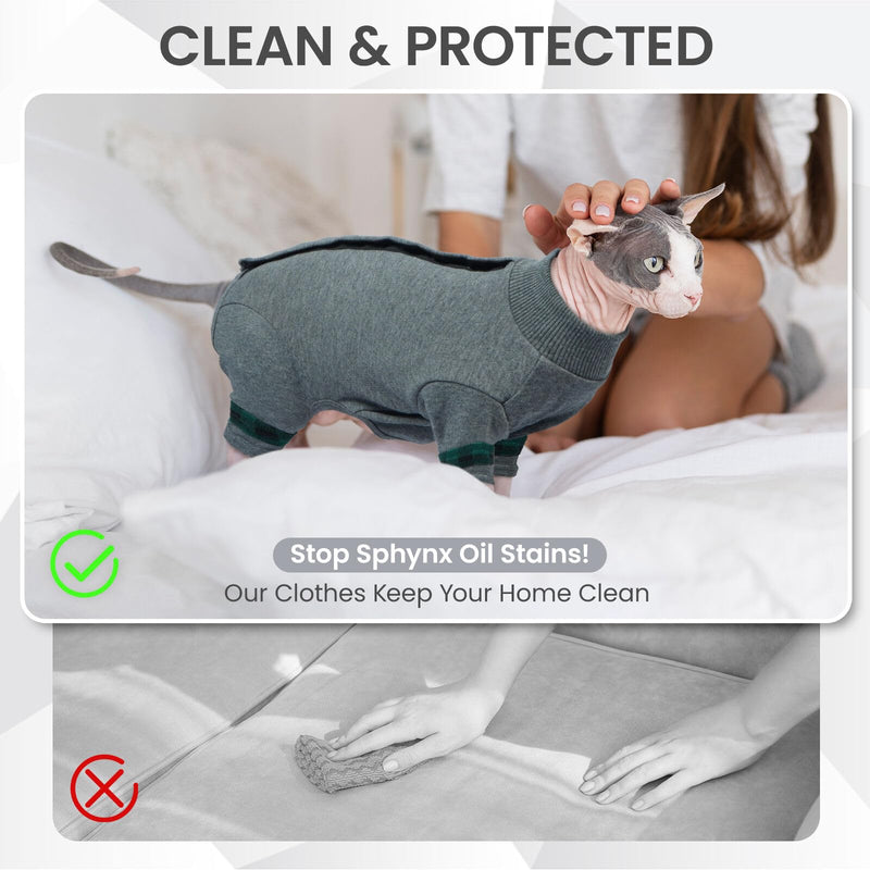 Sphynx Hairless Cats Sweater Shirt Kitten Soft Pullover Cute Cat Pajamas Jumpsuit Cotton Apparel Pet Winter Turtleneck for Cats LightGrey L Large - PawsPlanet Australia