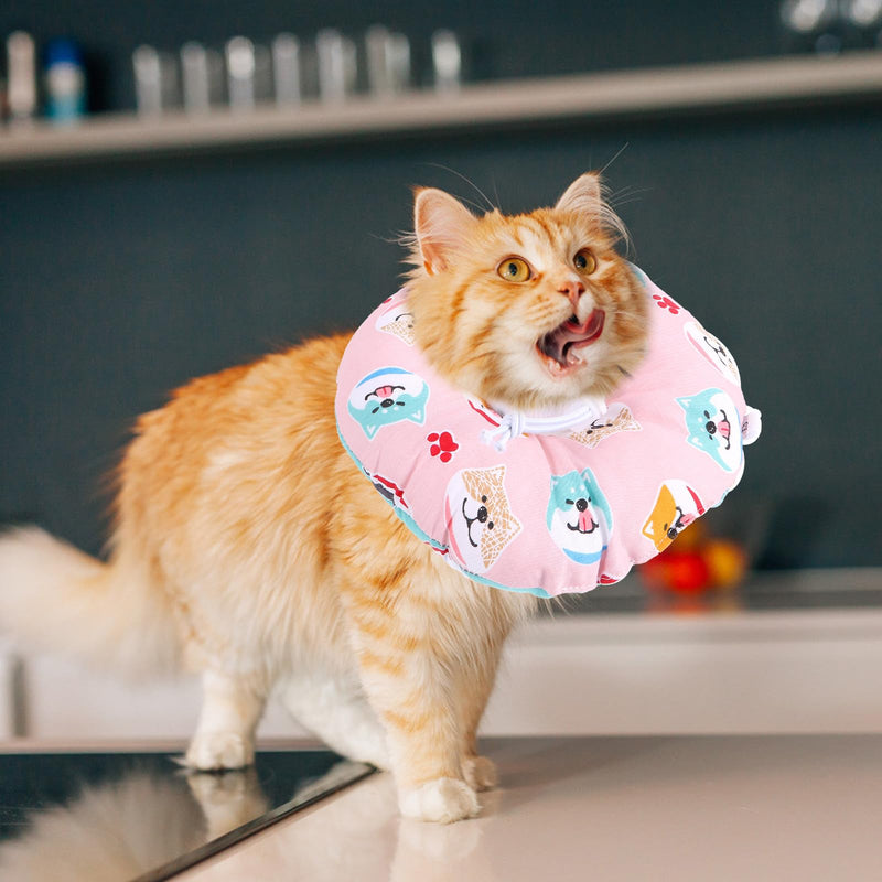VILLCASE Adjustable Neck Brace with Cute Pattern for Cats, Made of Cotton, Promotes Comfortable Recovery After Surgery or Injury