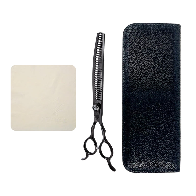 Dog Grooming Scissors: 7.5 inch Bright Black Professional Pet Curved Chunker Shears Made Of Japanese 440C Advanced Stainless Steel for Dogs Cats and Other Pets - PawsPlanet Australia