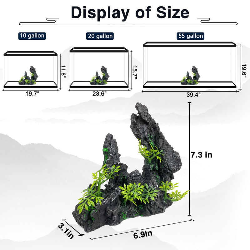 Aquarium Mountain View Stone Ornament - Aquarium Small Rock Decor Cave for Fish Tank,Aquarium Decorations Small,Small Aquarium Decoration for Fish Tank - 7.3 Inches High - PawsPlanet Australia
