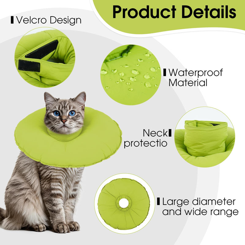 Soft Cat Recovery Collar, Anti-Lick Adjustable Cat Cone, Lightweight After Surgery Protective Collar, Comfortable Alternative to E Collar for Cats, Green S