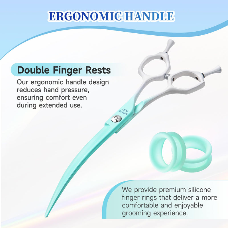 Curved Dog Grooming Scissors Green to White Gradient 440C Stainless Steel Sharp Durable Dog Shears for Professional or Home Use Ergonomic Handle with 2 Silicone Finger Rings - PawsPlanet Australia