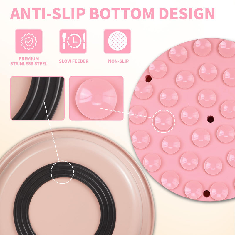 2-in-1 Metal Slow Feeder Dog Bowl, Bestalk Stainless Steel Dog Bowls with Silicone Slow Feeder Insert, Food Grade 304 Water Food Bowl with Anti-Slip Base for Small, Medium, Large Dogs 5 CUPS Pink - PawsPlanet Australia