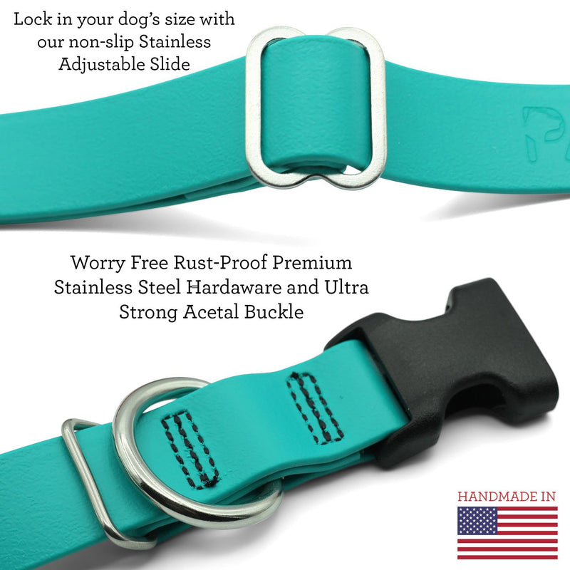 PACKT - Endeavor X3 Waterproof Dog Collar | Made in USA, Odor Proof, 100% Waterproof | Leather-Like Biothane Dog Collar |Rust-Proof Stainless Steel Hardware | 2-Year Chew-Warranty | Pacific-Medium M: [1" x 14"-19"] - PawsPlanet Australia