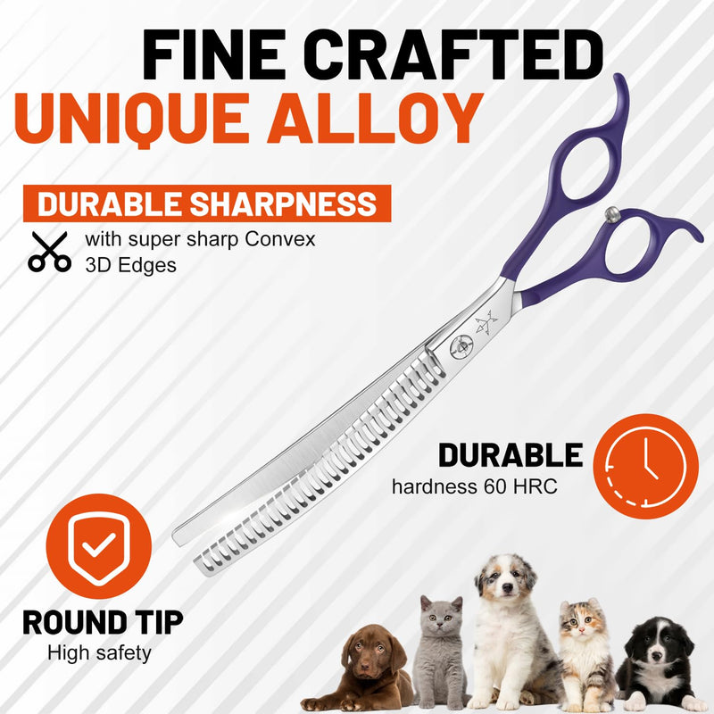 High-end Professional Dog Grooming Curved Thinning Scissors Teeth Blending Shears Pet Texturizing Thinner Blender Shears 7.5 Inch Extremely Very Sharp Made Of Stainless Steel Alloy For Dog Cat Groomer 7.5inch Curved Thinning Shears - PawsPlanet Australia