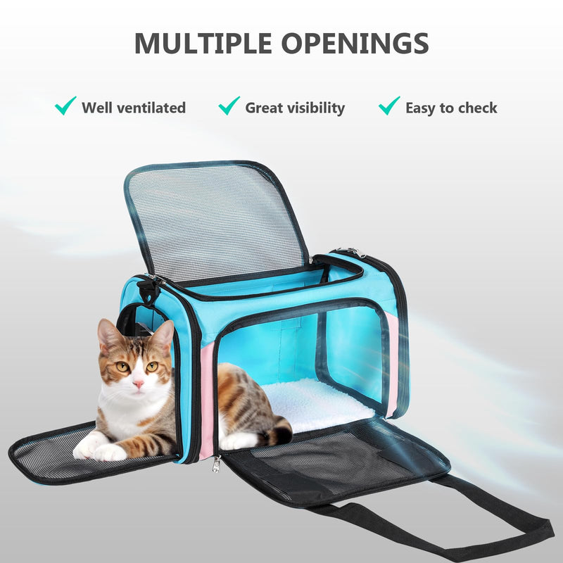 Cat Carrier, Dog Carrier, TSA Airline Approved Pet Carrie for Small Medium Cats, Dog Puppy Carriers for Small Dogs (Blue&Pink, One Size) - PawsPlanet Australia