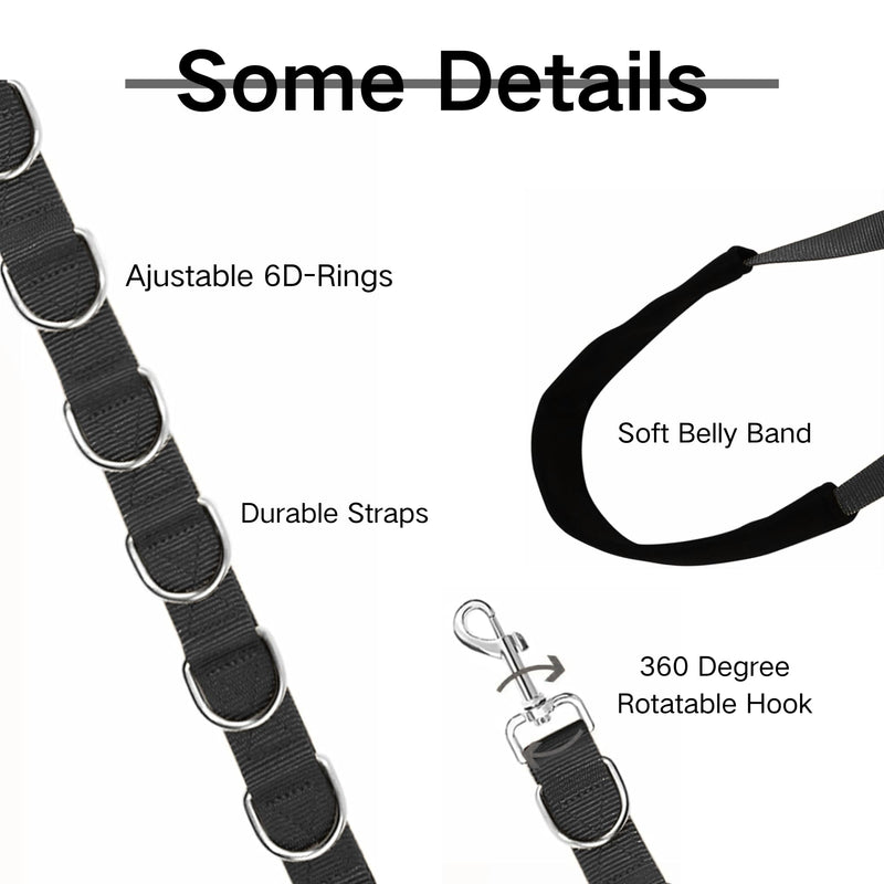 3-Piece Dog Harness Strap - Strong Endurance, Adjustable Restraint Belly Strap for Table Arm Grooming (Black) Black