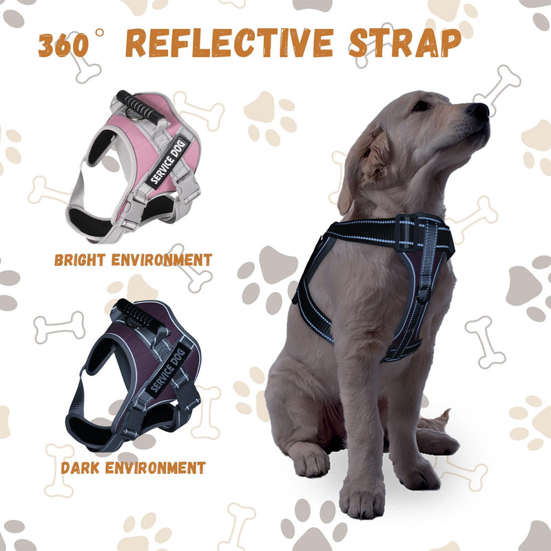 No Pull Dog Harness Dog Harness for Medium Dogs Heavy Duty with Handle No-Pull Service Vest Breed Adjustable Military Walking Training Hunting (Pink,M) PINK - M - PawsPlanet Australia