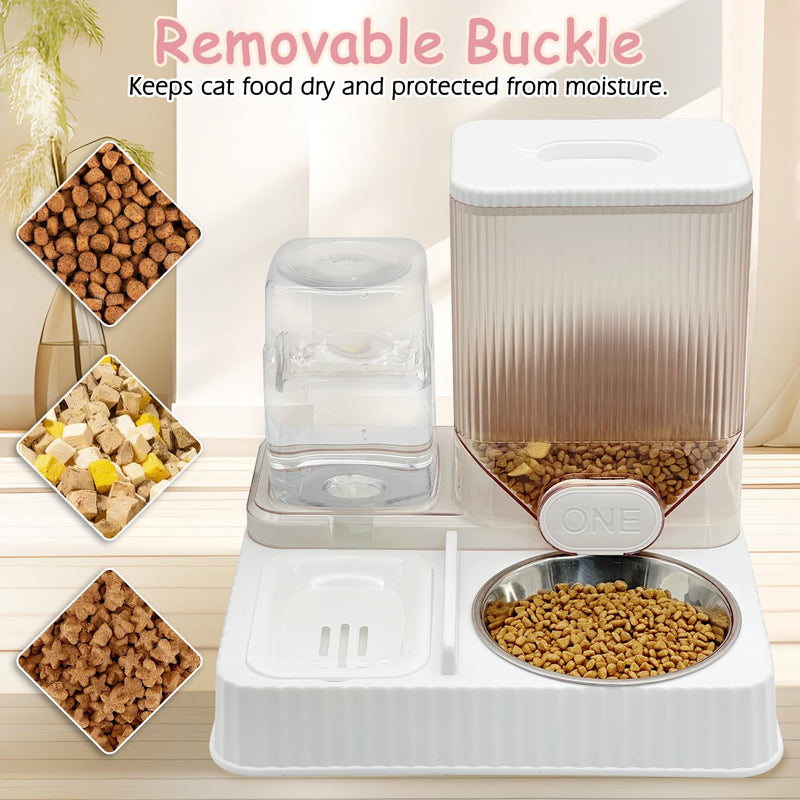 Fhiny Gravity Cat Feeder & Water Dispenser, 2 in 1 Automatic Puppy Waterer Removable Stainless Steel Food Bowls Set Self Feeding Pet Food Storage for Cat Kitten Puppy Easy Clean (White) Style E White-Metal Bowl - PawsPlanet Australia