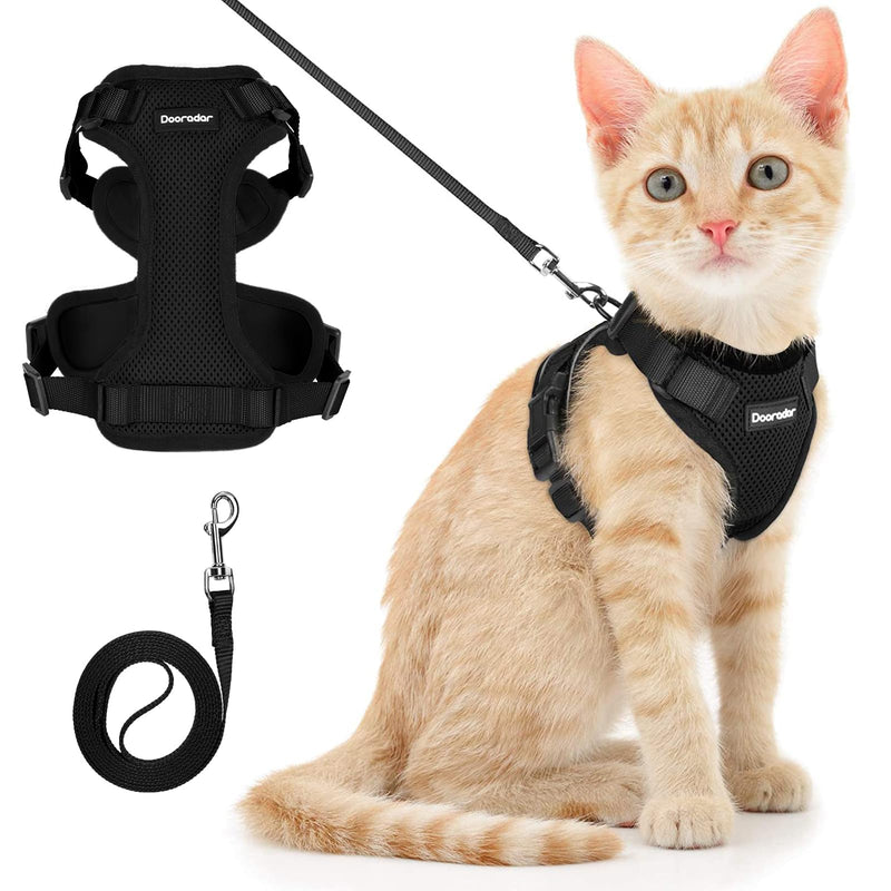 Dooradar Cat Harness and Leash Set, Escape Proof Safe Adjustable Kitten Vest Harnesses for Walking, Easy Control Soft Breathable Mesh Jacket with Reflective Strips for Cats, Black, XS - PawsPlanet Australia
