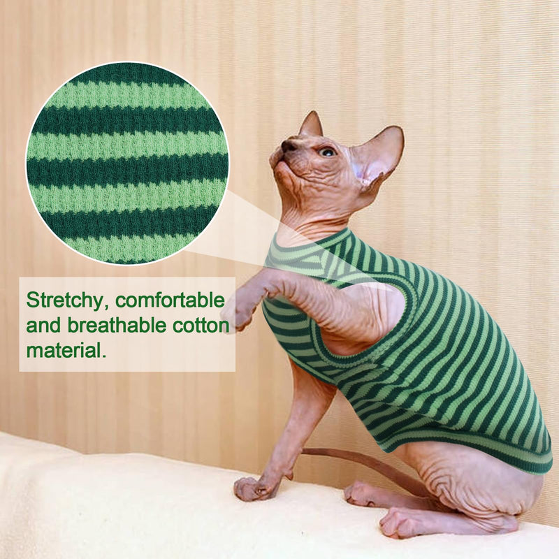 Sphynx Cat Clothes, Breathable Hairless Cat Shirts, Stripe Kitten T-Shirts Sleeveless, Pullover Cat Sweaters, Pet Summer Apparel for Sphynx, Cornish Rex, Devon Rex, Peterbald, Small Dogs X-Large Green - PawsPlanet Australia