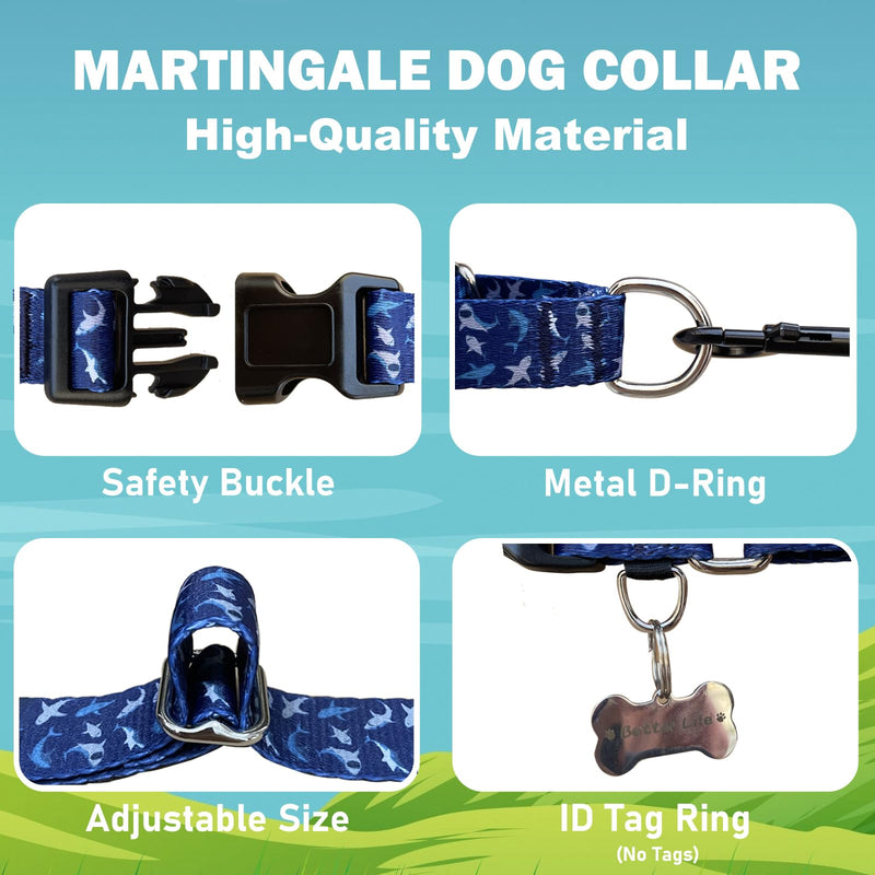 Martingale Collar for Dogs with Buckle Heavy Duty Boy Dog Collar for Medium Dogs, Deep Blue Shark - PawsPlanet Australia
