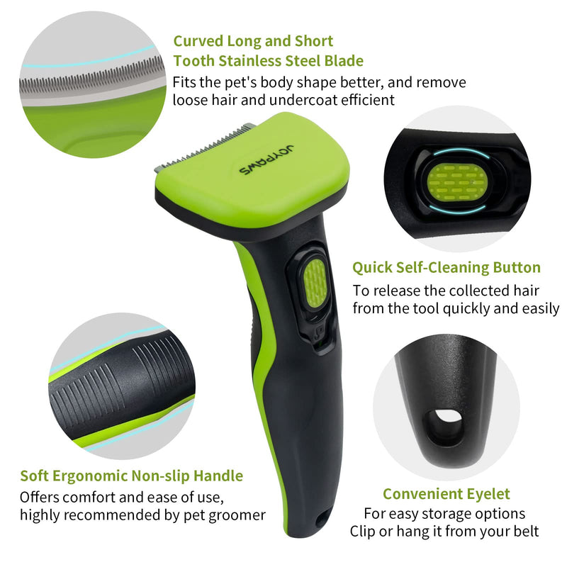 Upgraded Pet Self Cleaning Curved Deshedding Tool, Effectively Reduces Shedding by Up to 95%, Professional Grooming Brush for Small Dogs, Cats and Other Small Animals Green S - PawsPlanet Australia