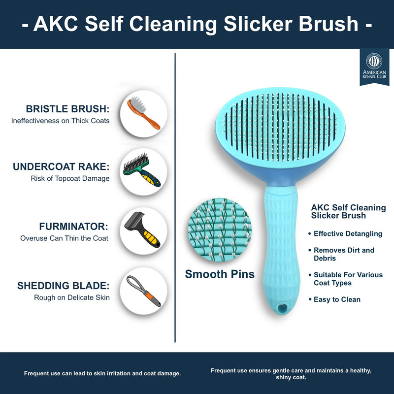 American Kennel Club AKC Self-Cleaning Pet Grooming Slicker Brush for Cats and Dogs, All Breeds and Coat Types Self-Cleaning Slicker Brush - PawsPlanet Australia