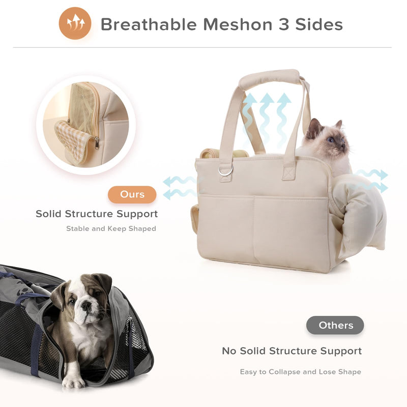 Dog Carriers for Small Dogs, Soft Sided Folding Dog Purse for Dogs Medium Cats Puppies up to 13 Lbs, Washable Breathable Puppy Carrier for Outdoor Travel (Small Beige) 15"L x 7"W x 10"H - PawsPlanet Australia