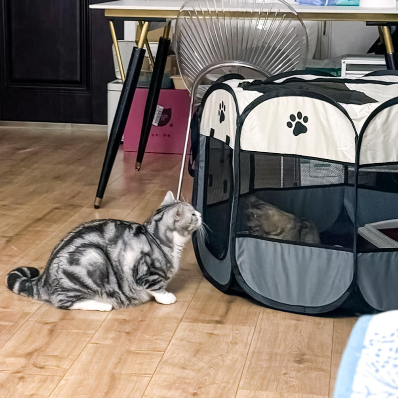 Portable Pet Playpen Small Dog Cat Pet Pen Foldable Pet Carrier Tent for Rabbit Hamster (grey, 73 * 73 * 43cm, 8) grey 73*73*43cm - PawsPlanet Australia