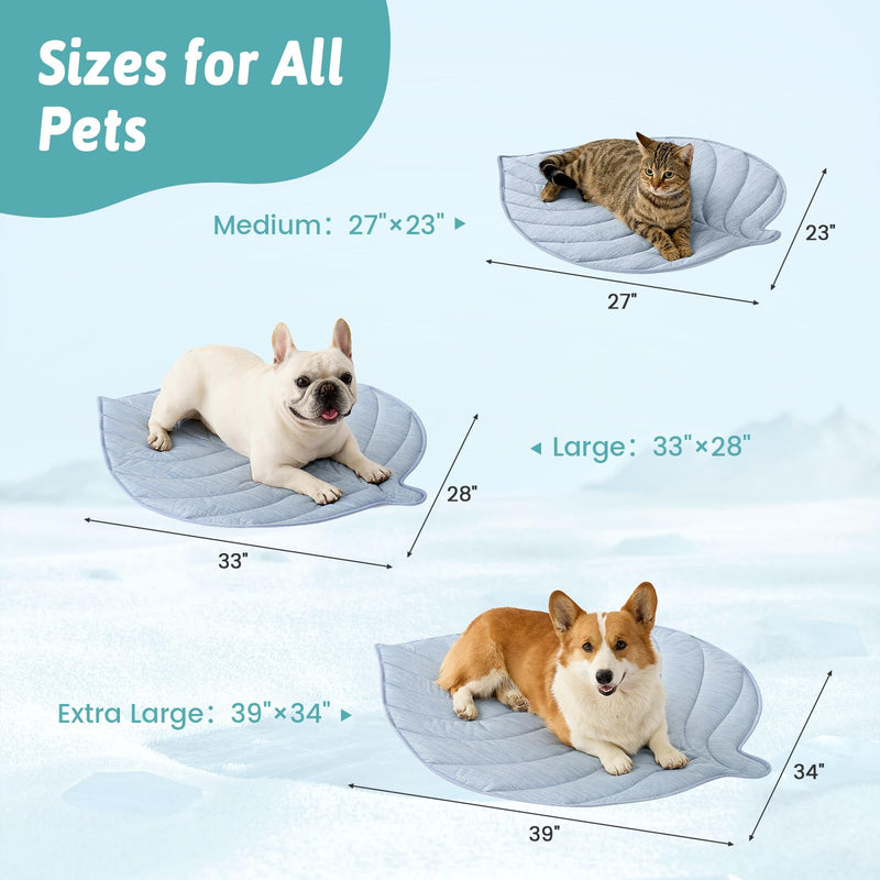 Dog Cooling Mat, Q-Max > 0.4 Leaf Shaped Pet Pad, Liquid Pee Proof Summer Mat for Cats, Washable Sleep Blanket for Bed Couch Floor Indoor, 33x28 inch, Blue - PawsPlanet Australia