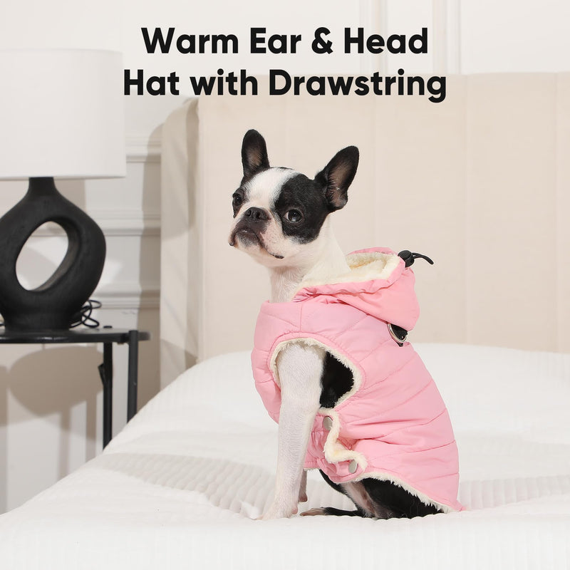 Fleece Lining Dog Hoodie with Harness Built in,Extra Warm Small Dog Jacket in Winter Puppy Coats with Drawstring Hooded,Light Pink M Medium (Pack of 1) Light Pink(Harness Built in) - PawsPlanet Australia