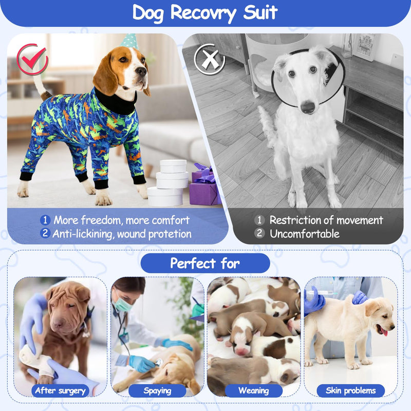 Etdane Dog Onesie Surgery Recovery Suit for Female Male Dogs After Spayed Suit Surgical Recovery Suit Anti Shedding Body Suit for Small Medium Large Dog Dinosaurs/3XL 3XL