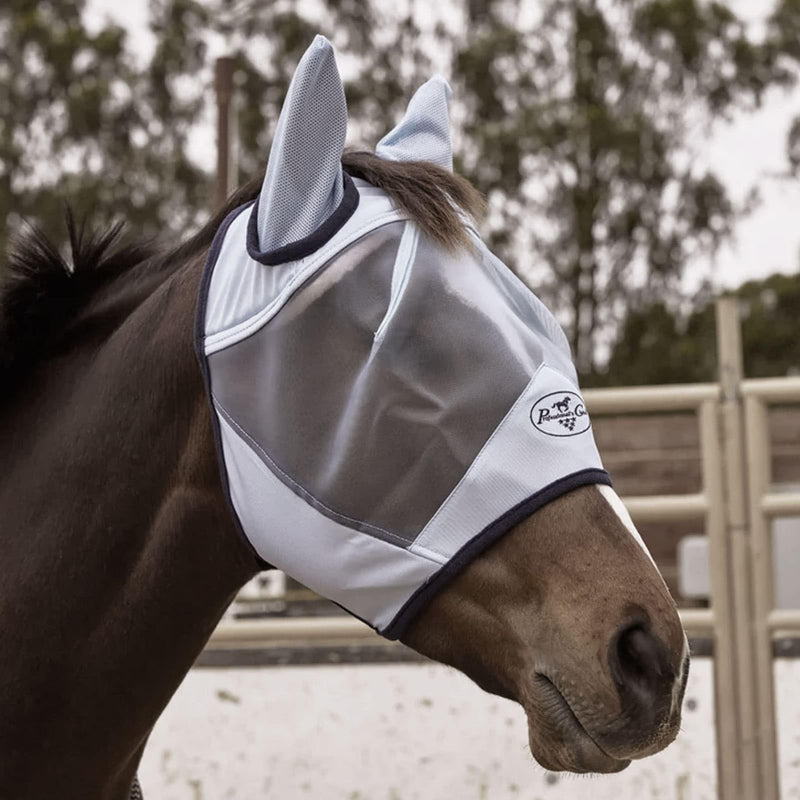 Professional's Choice Fly Screen Mask | UV Protective Lightweight mesh | Breathable and Soft Ear coverings | Forelock Hole for Added Security and Comfort | Pony Size | Gray