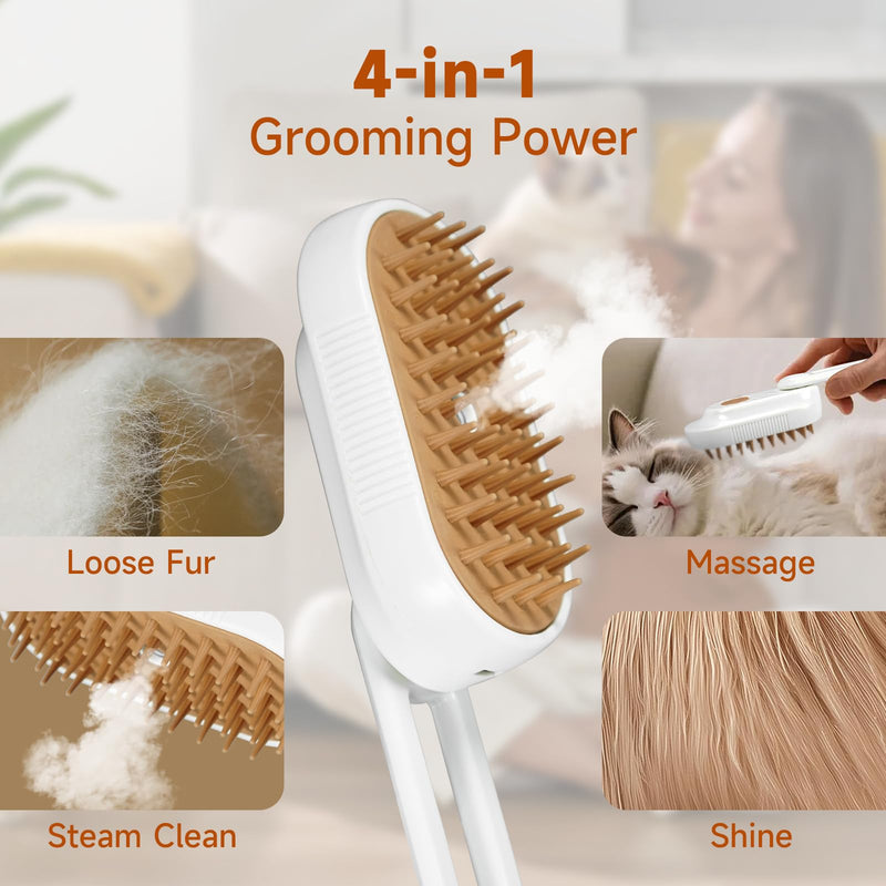 Cat Steam Brush for Shedding, 5 in 1 Cat Steamy Brushs Cleanser with Foldable Handle, Pet Spa Brush for Cats, Spritz Defur Comb for Pets, Steam Brushs for Cats and dogs, Pet Spray Hair Removal Comb - PawsPlanet Australia