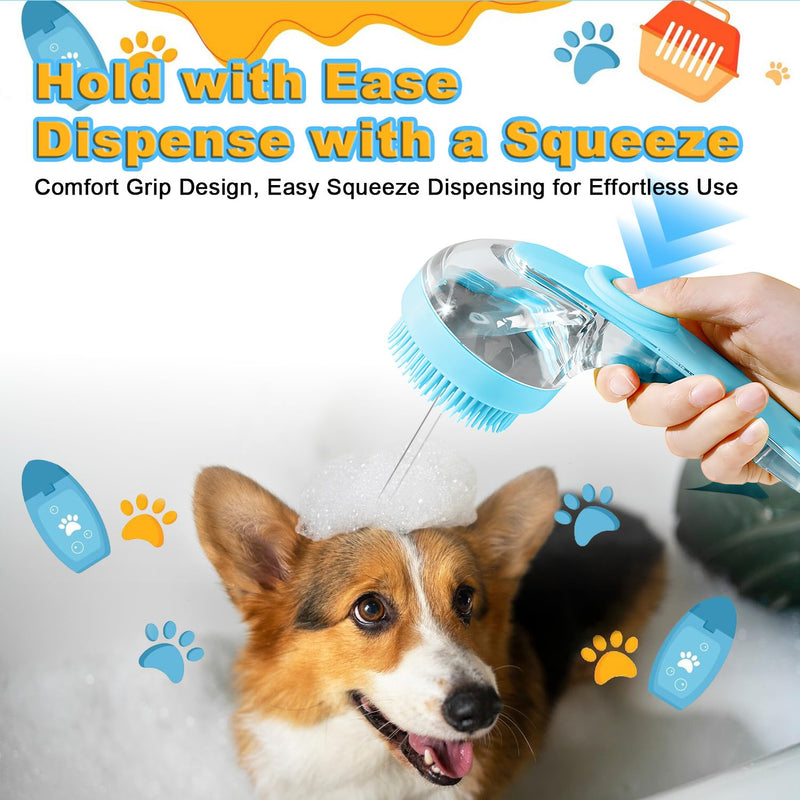 3Pcs Dog Bath Brush, Dog Scrubber for Bath, Dog Shampoo Brush Bubble Maker, Dog Paw Washer, dog grooming Massage Brush with Adjustable Ring Handle, dog accessories for Short & Long Hair -Blue Blue - PawsPlanet Australia
