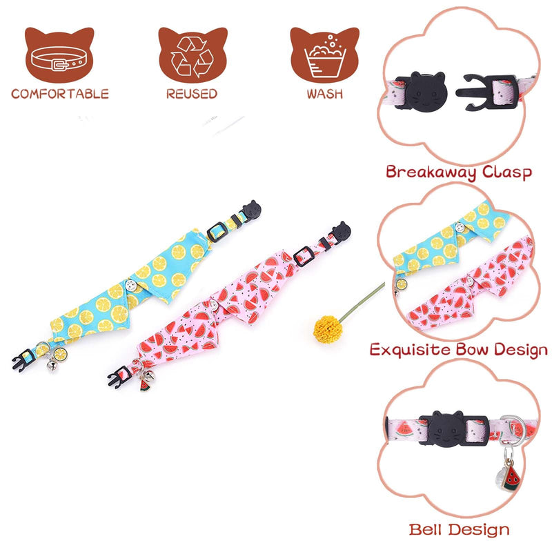 Campsis 2 Pack Breakaway Cat Collars Furit Pattern Cat Collar Safety Adjustable Flower Kitten Collar with Removable for Boy Cats and Girl Cats (Fruits pattern) Fruits pattern - PawsPlanet Australia