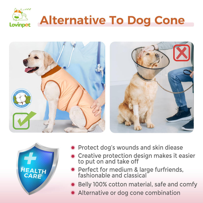 LovinPet Dog Recovery Suit for Large Medium Dogs - Wound Protective Surgical Recovery Snugly Suit for Abdominal Wounds After Surgery Anti-Licking Dog Onesies,Hippo,Orange,XXL XXL Brown collar/Yellow - PawsPlanet Australia