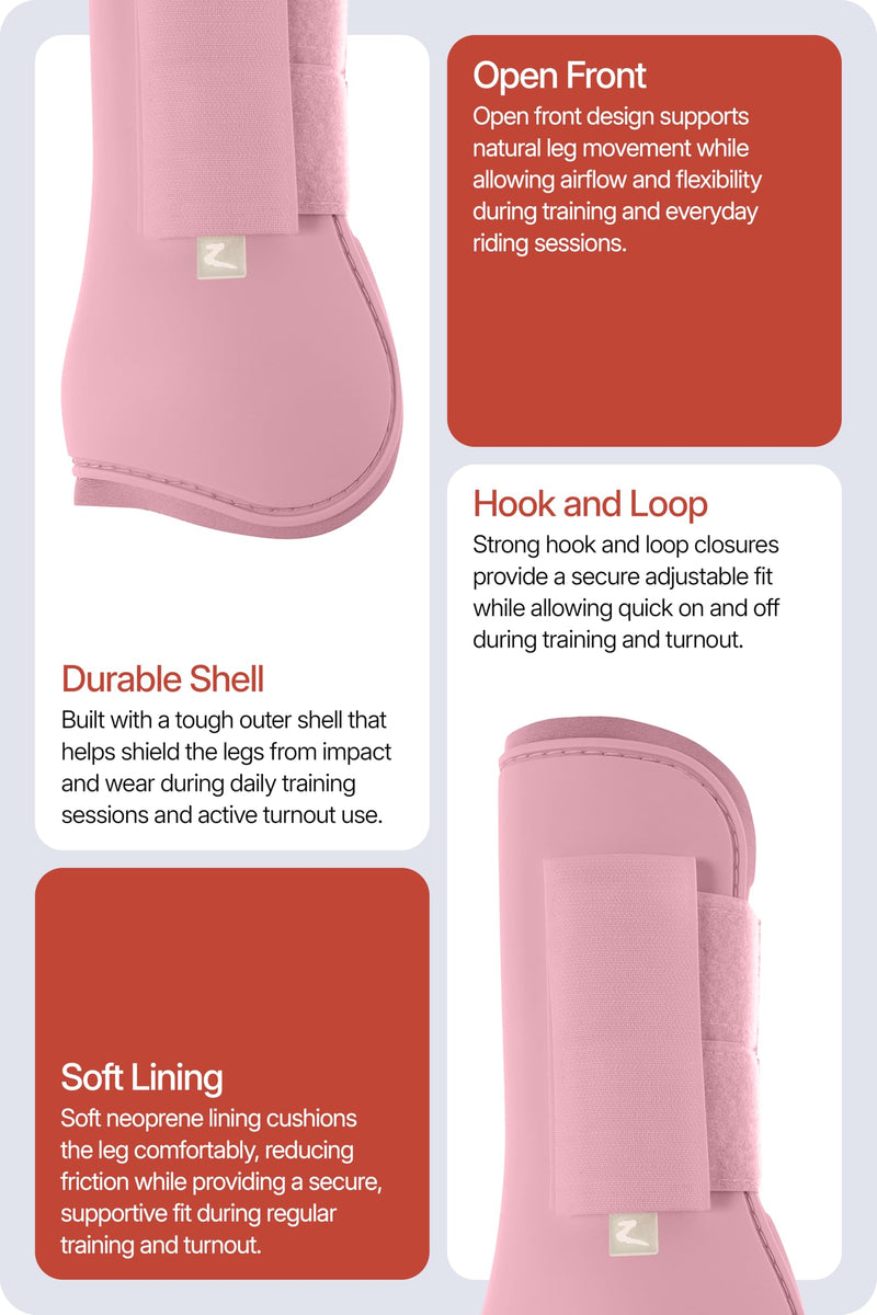 HORZE Chicago Protective Horse Tendon Boots - Lightweight Open Front Boots for Jumping, Trail Riding, and Turnout (Pair) - Lady Light Pink - Pony - PawsPlanet Australia