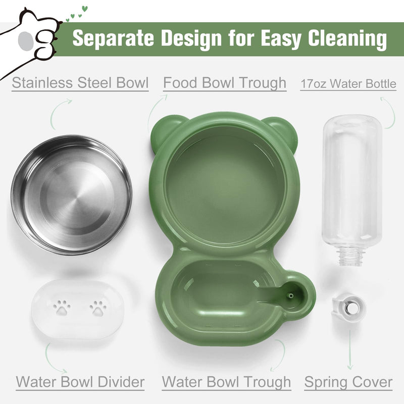 Dog Bowls, Cat Food and Water Bowl Set with Water Dispenser and Stainless Steel Bowl for Cats and Small Dogs - Green - PawsPlanet Australia