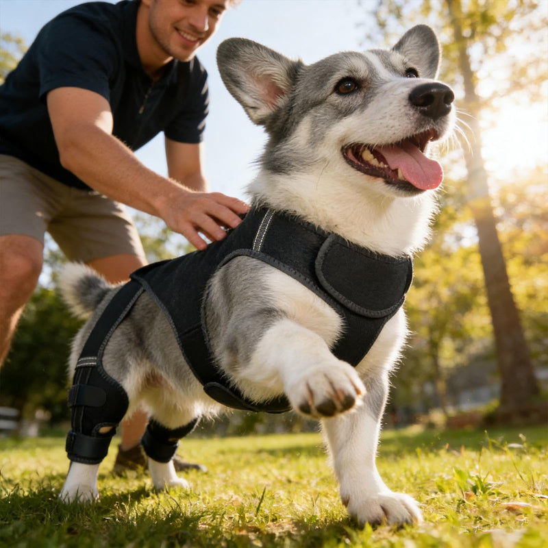 Dog Knee Support for Torn Cruciate Ligament Rear Leg, Dog Knee Wraps for Rear Leg with 4 Metal Stabilisers, Adjustable Dog Leg Supports for Ligament Injuries, Dislocation Patella Black M