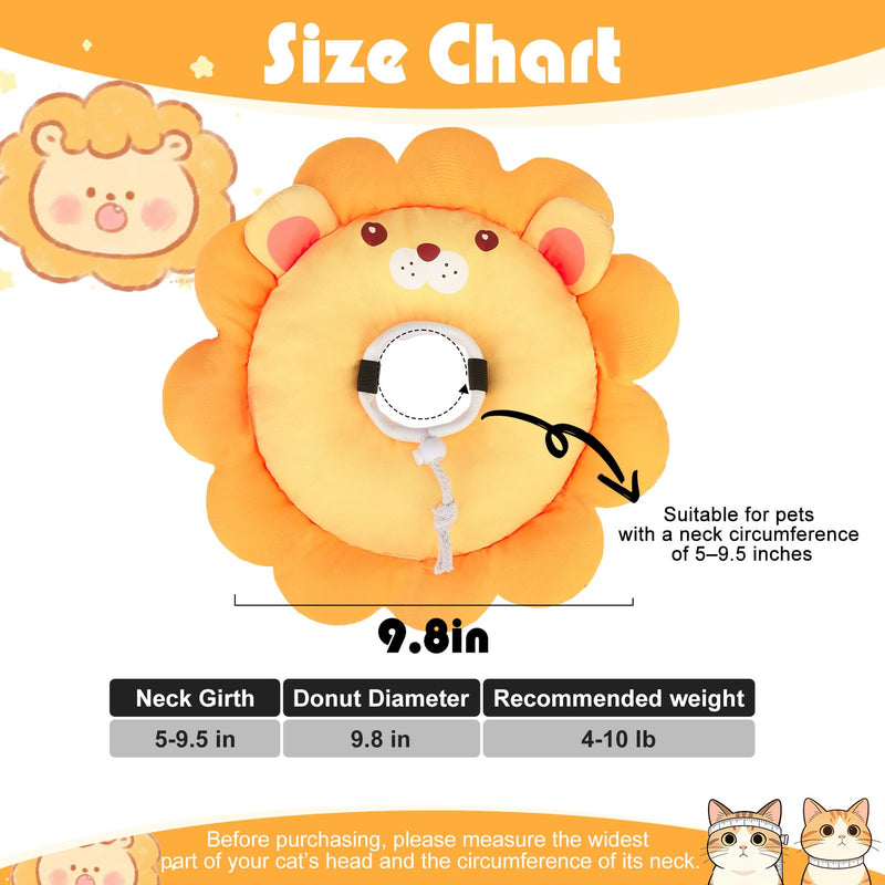 EXPAWLORER Cat Cone Collar Soft, Cat Recovery E Collar After Surgery to Stop Licking, Adjustable Waterproof Neck Elizabethan Pet Kitten Puppy Donut Pillow for Cats Wound Healing, Lion Small(5-9.5in)