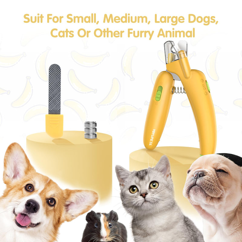 Dog Nail Clippers with LED Light & Nail File – Professional at-Home Pet Grooming Kit, Razor-Sharp Claw Trimmer & Built-in File for Safe, Stress-Free Trimming on Dogs Cats. Yellow - PawsPlanet Australia