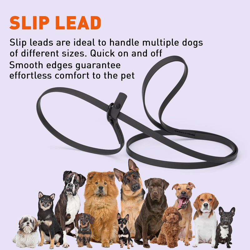 Dogline Biothane Slip Dog Leash - for Small, Medium and Large Dogs - Odor Free Slip Lead, Heavy Duty and Durable Material Kennel Lead - Black - 5ft L x 3/8in W - PawsPlanet Australia